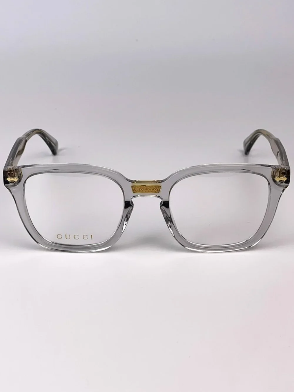 GUCCI GG0184O 005 GREY CLEAR GOLD SQUARE EYEGLASSES